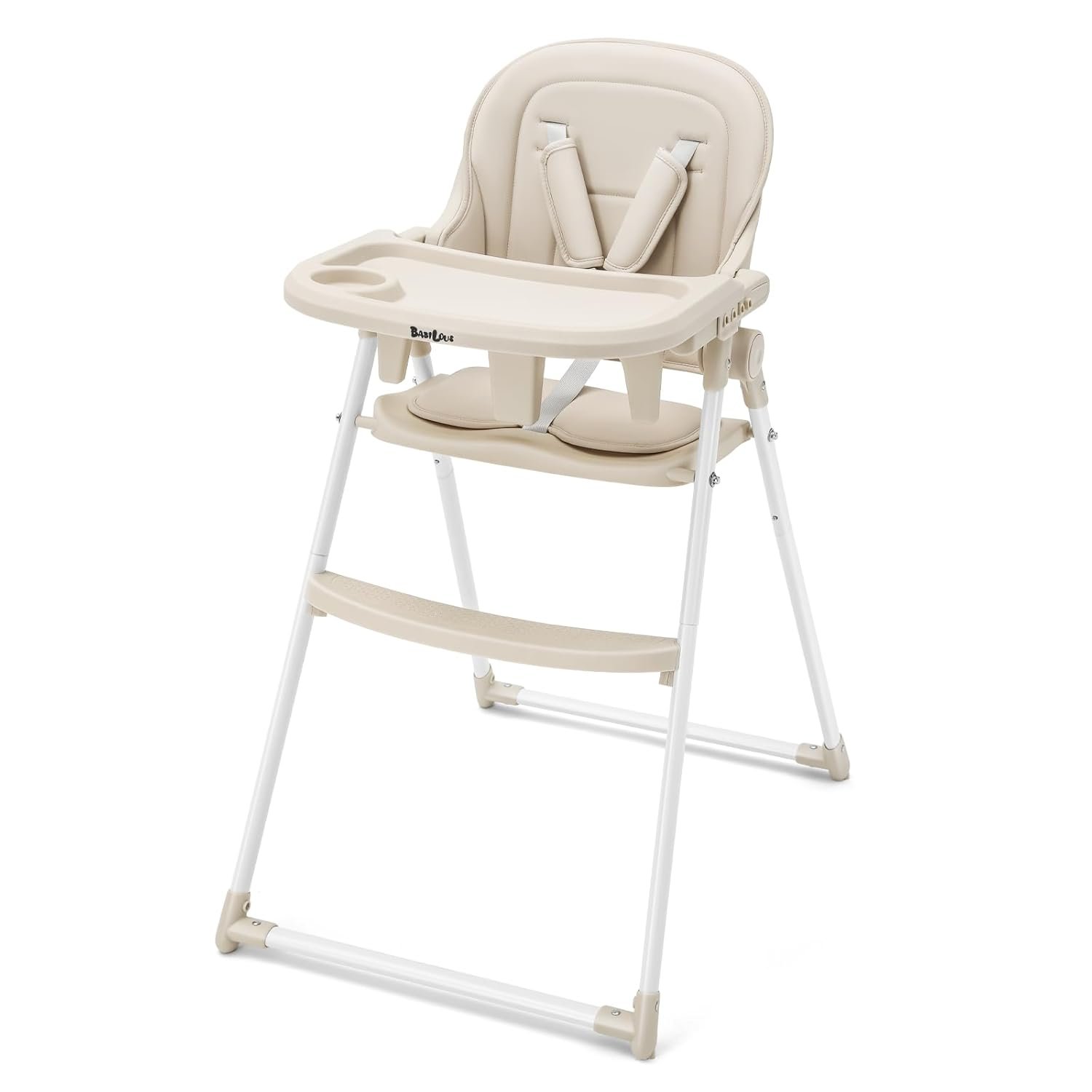 Foldable High Chair for Infants & Toddlers, Adjustable 3-Position Dishwasher-Safe Tray, 5-Point Safety Harness, Space-Saving Design for Dining & Mealtime, Beige