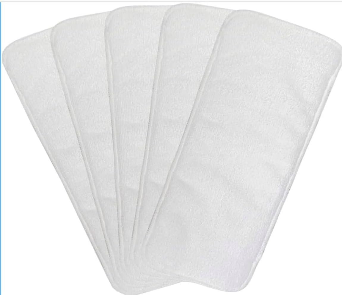 Reusable 5-Ply Cloth Diaper Insert Pads for Baby, Super Absorbent Washable Inserts, Soft Cotton Fabric, White Rectangular Inserts with Rounded Corners (Pack of 6)