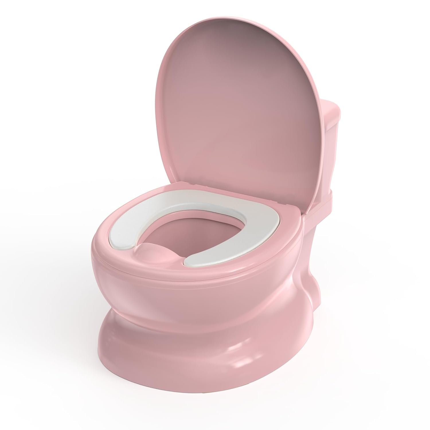 Realistic Potty Training Toilet – Flushing Sounds, Wipes Storage, Disposable Liners, Easy to Clean for Toddler Boys and Girls (Pink)