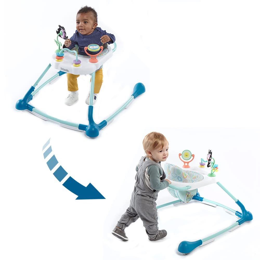 Kolcraft Tiny Steps Too 2-Stage Infant Baby Push Walker with Wheels, Seated or Walk Behind, Entertaining Developmental Learning Activities for Toddlers Boys & Girls Sturdy Frame – Clouds Rainbows