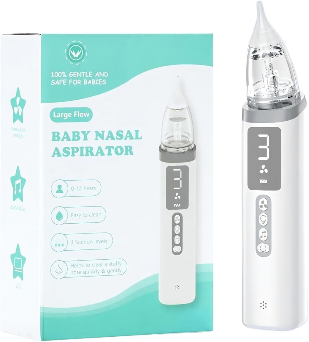 Nasal Aspirator for Baby,Baby Nose Sucker,Electric Nasal Aspirator for Baby,for Relieving Nasal Congestion,Nose Cleaner with 3 Silicone Tips,Adjustable Suction Level,Music and Light Soothing Function