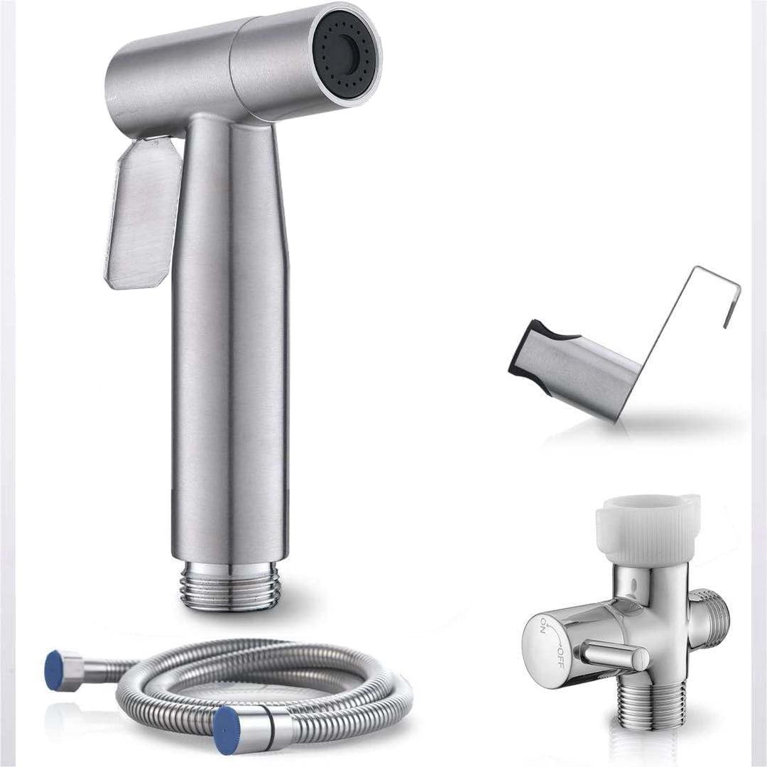 JNGOODS Handheld Bidet Sprayer for Toilet, Adjustable Pressure, Stainless Steel Brushed Nickel, Baby Cloth Diaper Wash – Easy to Install.