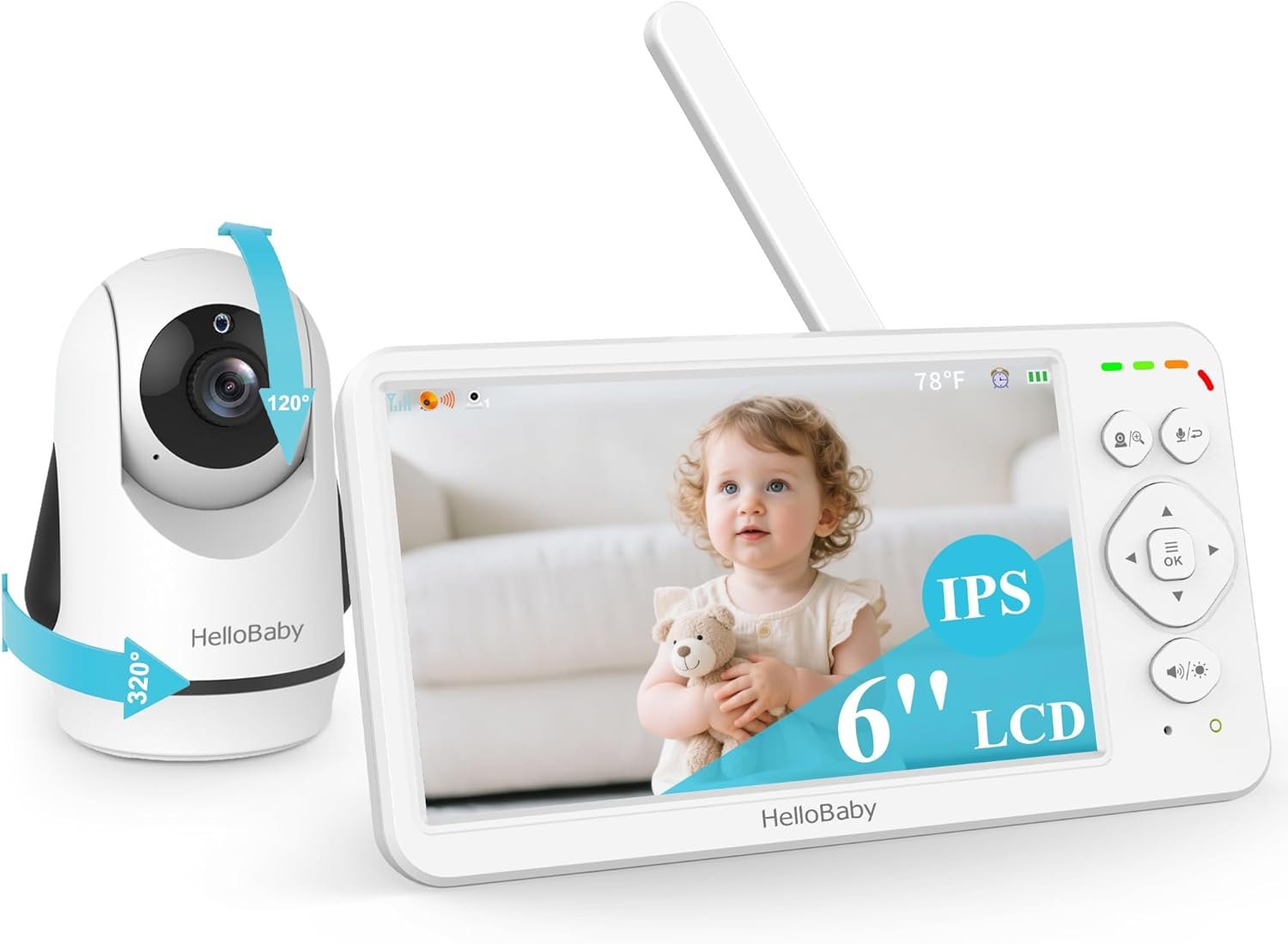 HelloBaby Baby Monitor with Camera and Audio, 6″ World First IPS Large Screen, No WiFi 30H Battery 4000mAh, Night Vision, 2-Way Talk, Remote PTZ, ECO,1000ft, Video Audio Monitor for Baby Elderly Pet