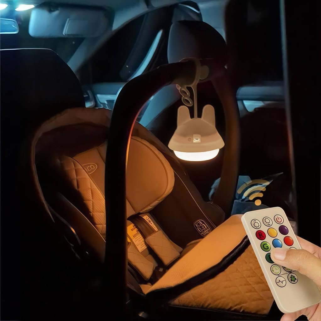 Baby Night Light for Car Seat- Dimming Function 9 Colors Changing Eye Caring Portable Rechargeable & Timing Bedside Lamp Light Up Toddler Bed Room Travel Essentials Squishy Silicone Infant BPA Free