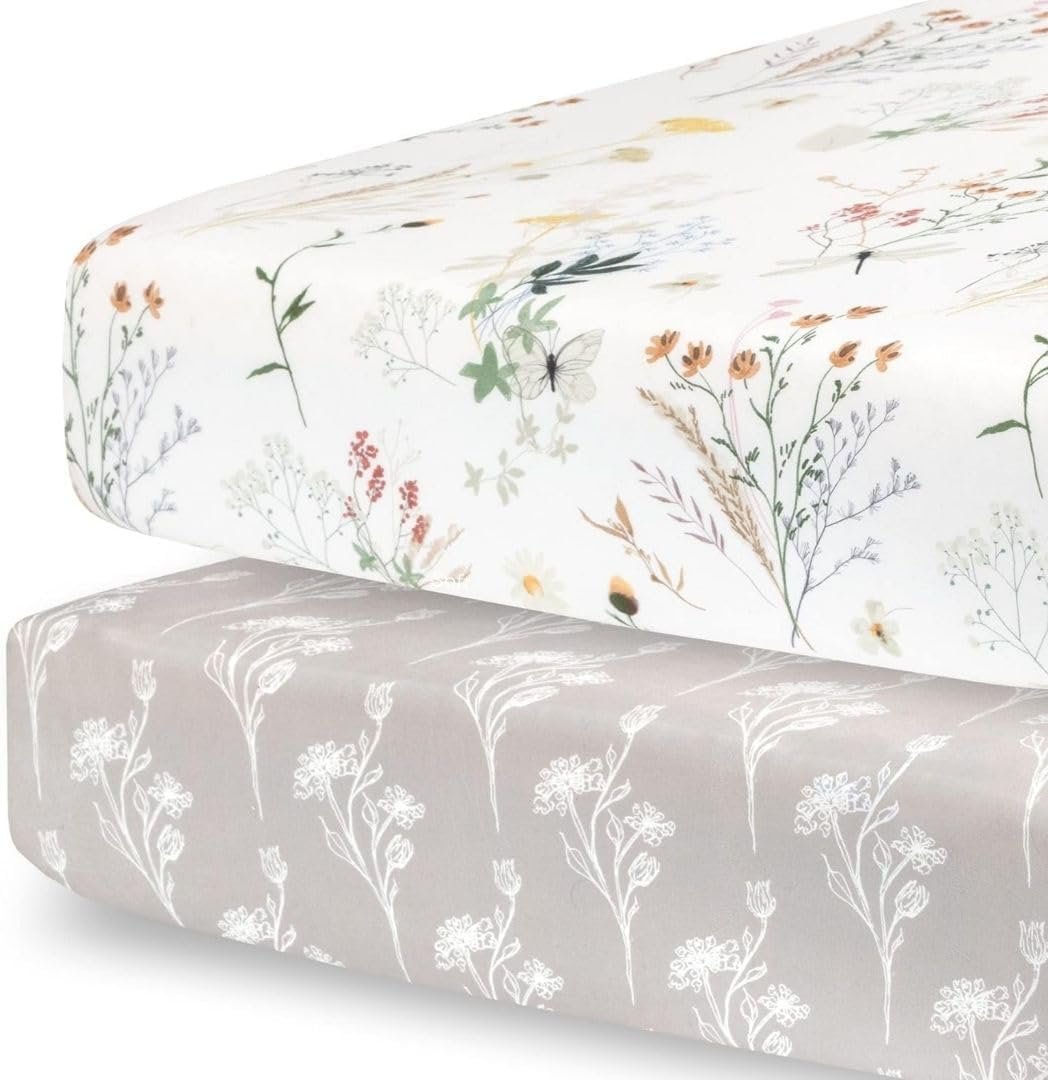 Pobibaby – 2 Pack Premium Fitted Baby Girl Crib Sheets for Standard Mattress – Ultra-Soft Jersey Knit, Safe and Snug, and Stylish Floral Crib Sheet (Wildflower)