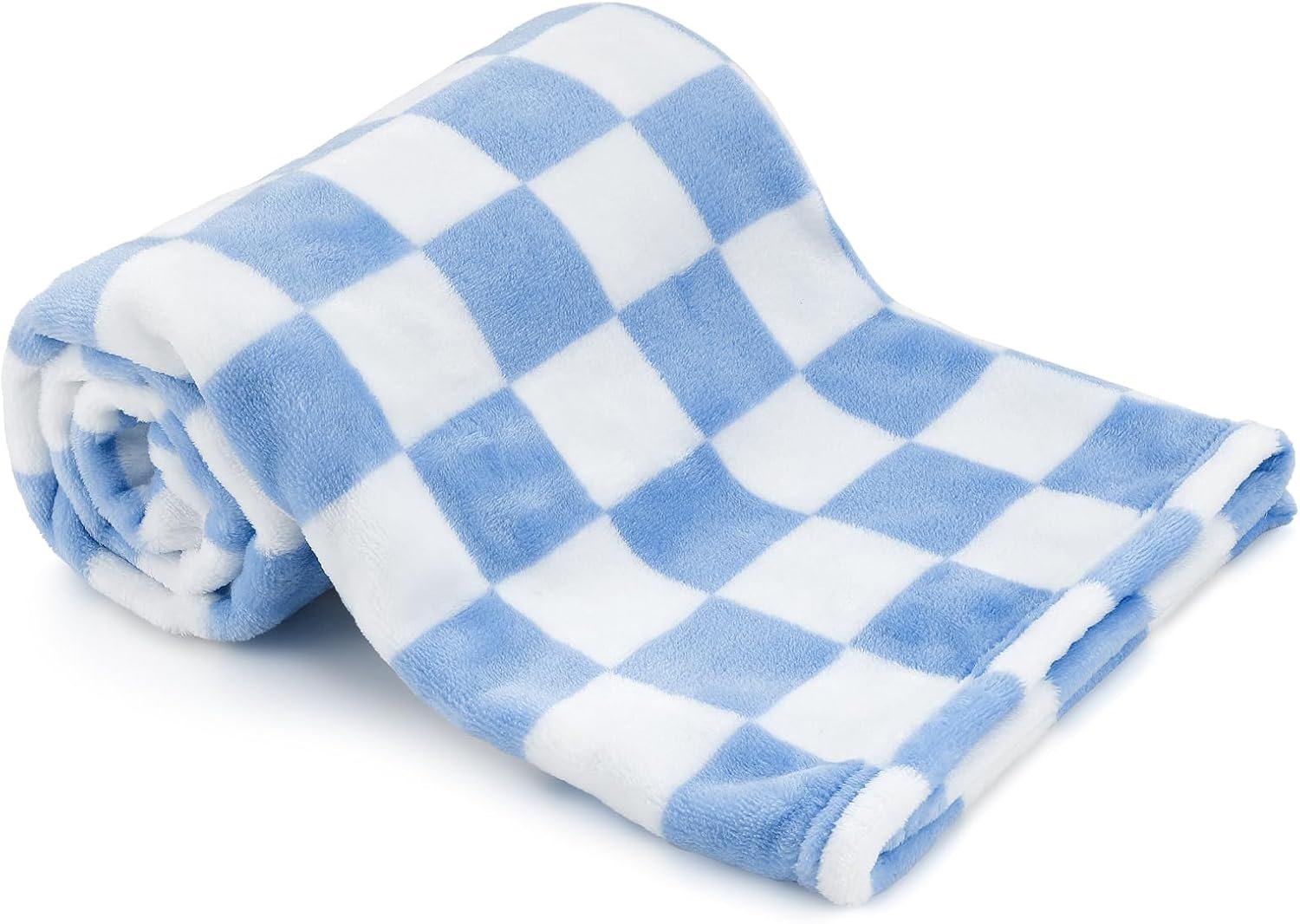 GreatBba Plush Checkered Baby Blanket for Boys Girls Nursery, 30″*40″ Warm Short Fleece Blanket Neutral for Infant Newborn, Small Fuzzy for Sleeping, Chenille Baby for Stroller (Blue&White)