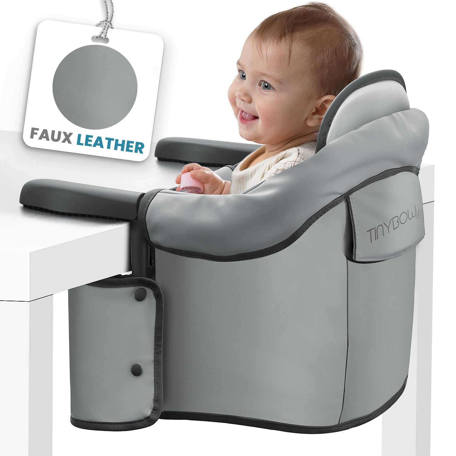 Elegant Faux Leather Hook-On High Chair – Portable, Clip-On for Travel, Suitable for Babies