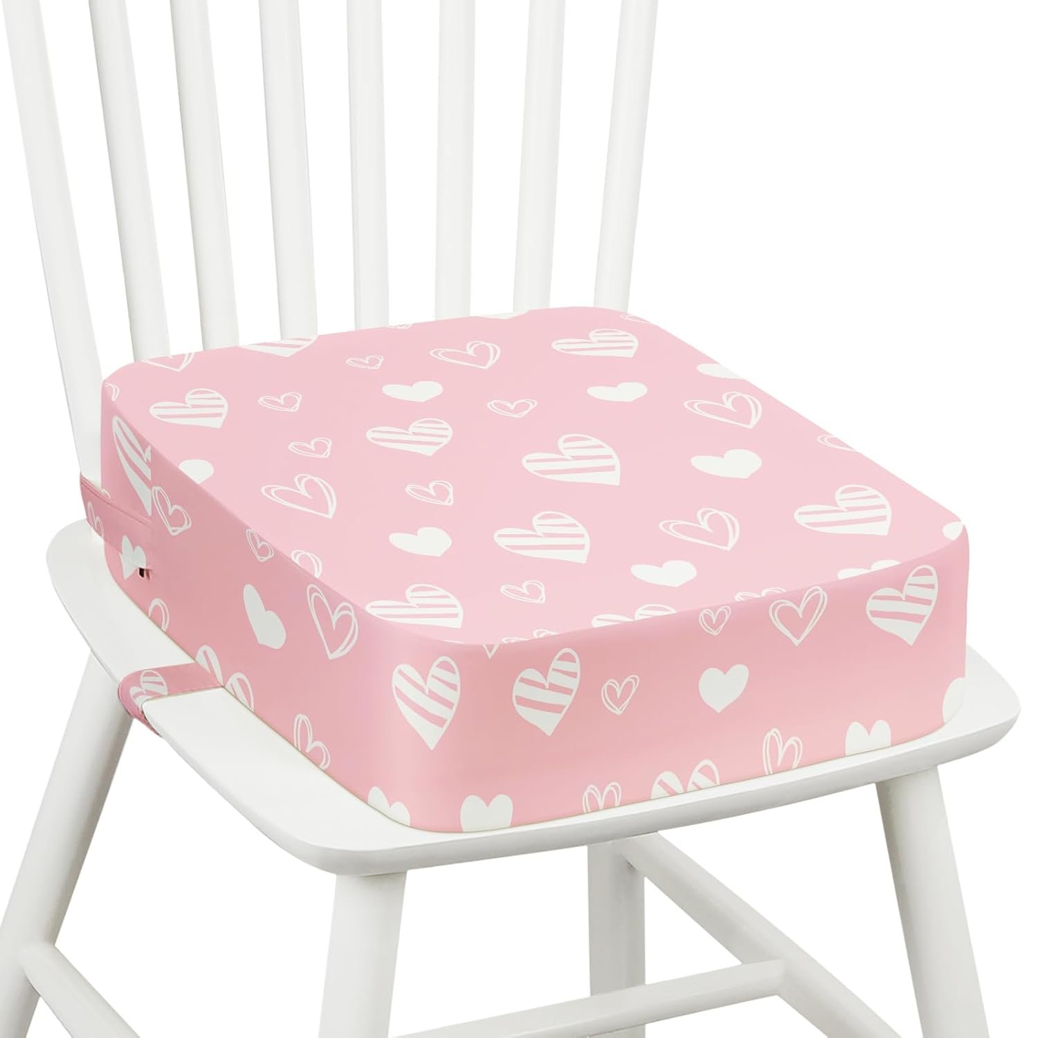 Toddler Booster Seat for Dining Table Kitchen Chair, Kids Booster Seat with Non-Slip Bottom and Adjustable Straps, 4″ Detachable Washable Portable Travel Increasing Cushion (Hearts)