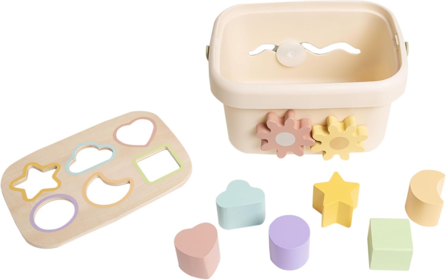 Pearhead Shape Sorter Toy – FSC-Certified Bucket with Carry Handle, 6 Colorful Wooden Blocks, Montessori Fine Motor & Color Recognition, Gender-Neutral Newborn Gift, 1 2 3 Year Old