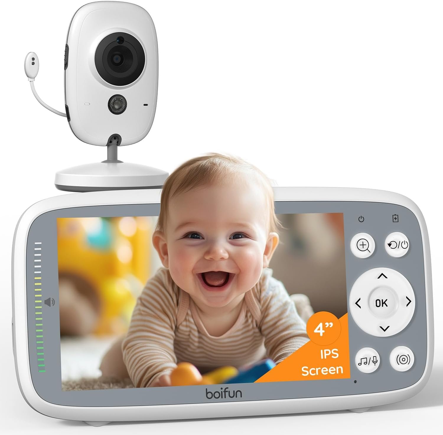 BOIFUN 2026 Baby Monitor No WiFi, 720P 4” True-Colour Screen with Camera and Audio, Sound Activated Mode, 2-Way Talk,Temperature Sensor,3X Zoom, Lullaby, Feeding Reminder,11H Battery Life, for Gift