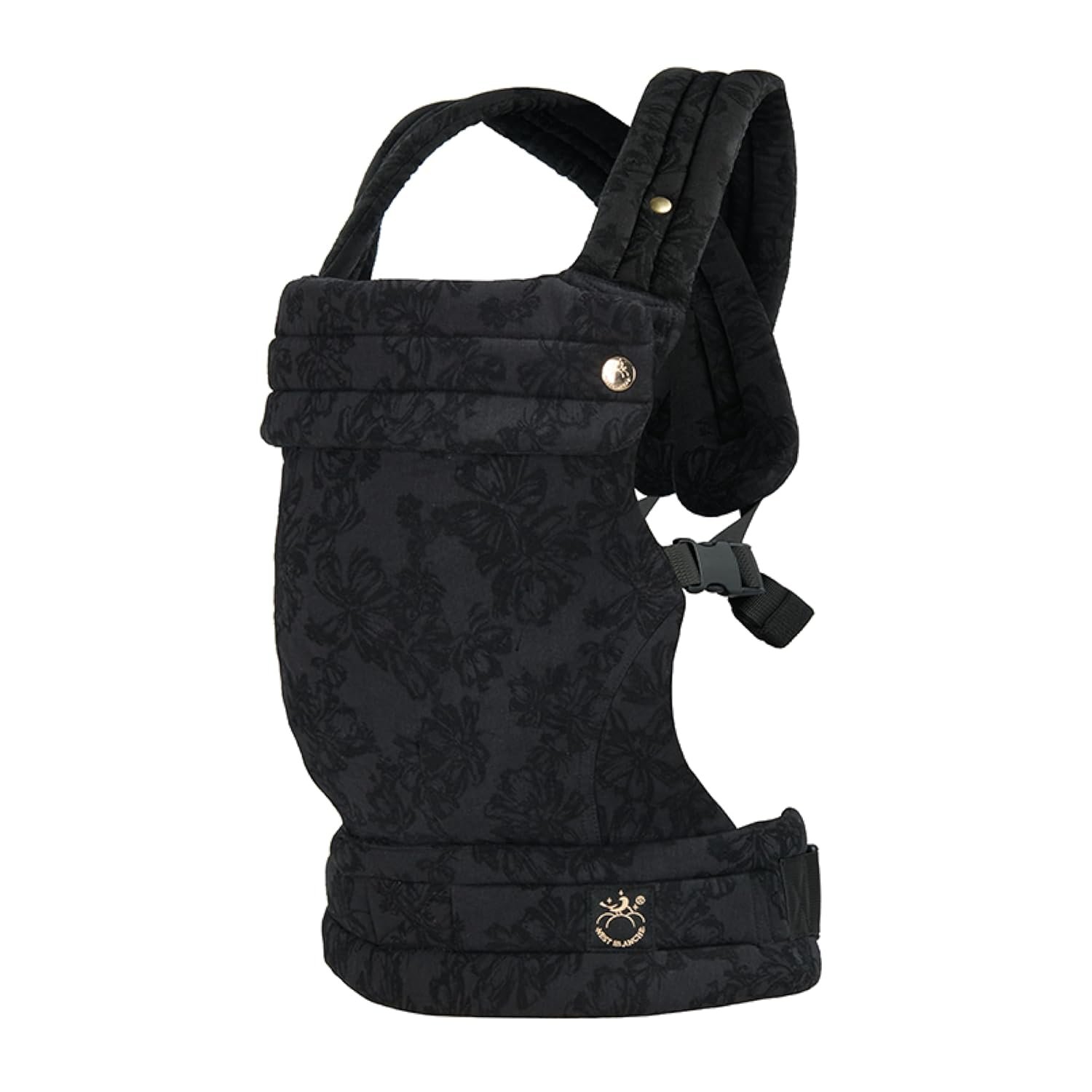 NEST BLANCHE Baby Carrier – Soft Cotton Linen Blend with Magnolia Jacquard Design, Adjustable and Ergonomic for Newborns and Toddlers (Ebony)
