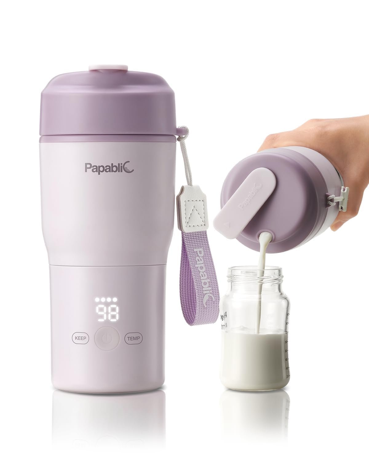 Papablic Portable Bottle Warmer, 85W Fast Baby Bottle Warmer for Travel & Home, Heats Breastmilk & Formula & Water, 4 Temperature Settings, Wide Mouth, Fits Car Cup Holder