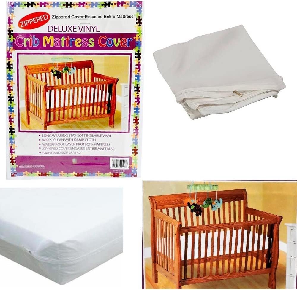 Bistras Deluxe Waterproof Zippered Crib Mattress Cover, 28″ x 52″, Standard Size, Vinyl, Keeps Mattress Fresh & Clean, Machine Washable