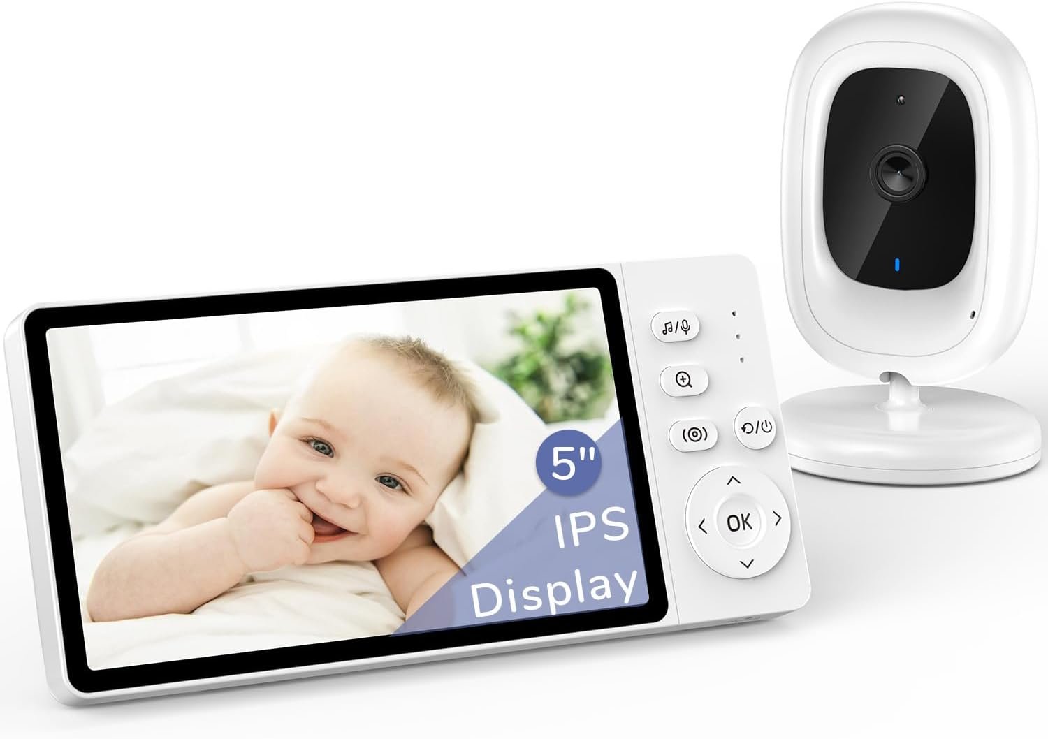 1080P No WiFi Video Baby Monitor, 5″ IPS 1080p Screen, HD Night Vision, Two-Way Talk, Lullabies, Temperature Sensor, 3X Zoom, and VOX