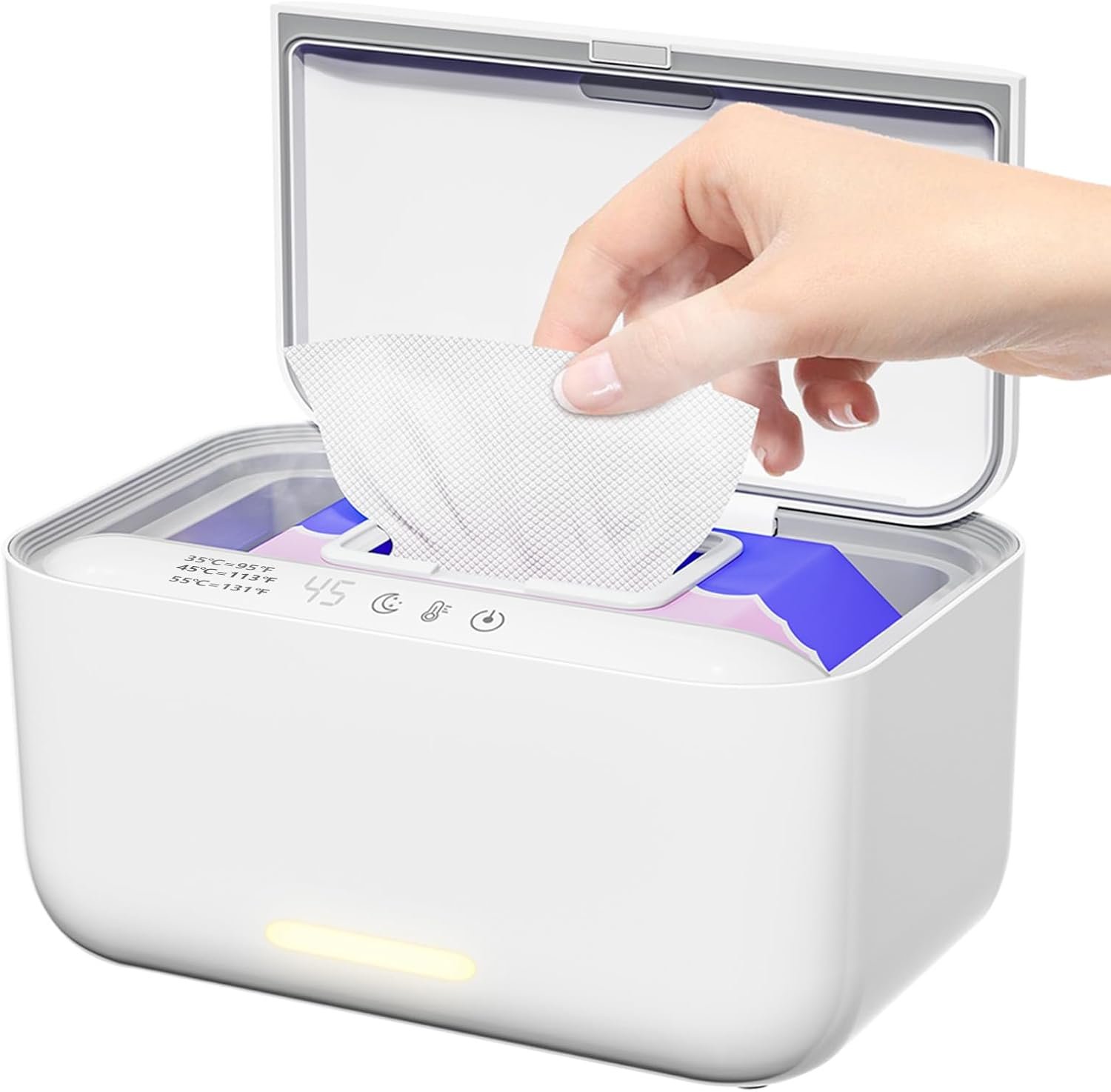 Wipe Warmer,Baby Wipe Warmer Dispenser,Large Capacity Wipe Holder Box Container with Night Light,Adjustable Temperature Display,No Need Water and Sponge,Fast Heating (Off white)