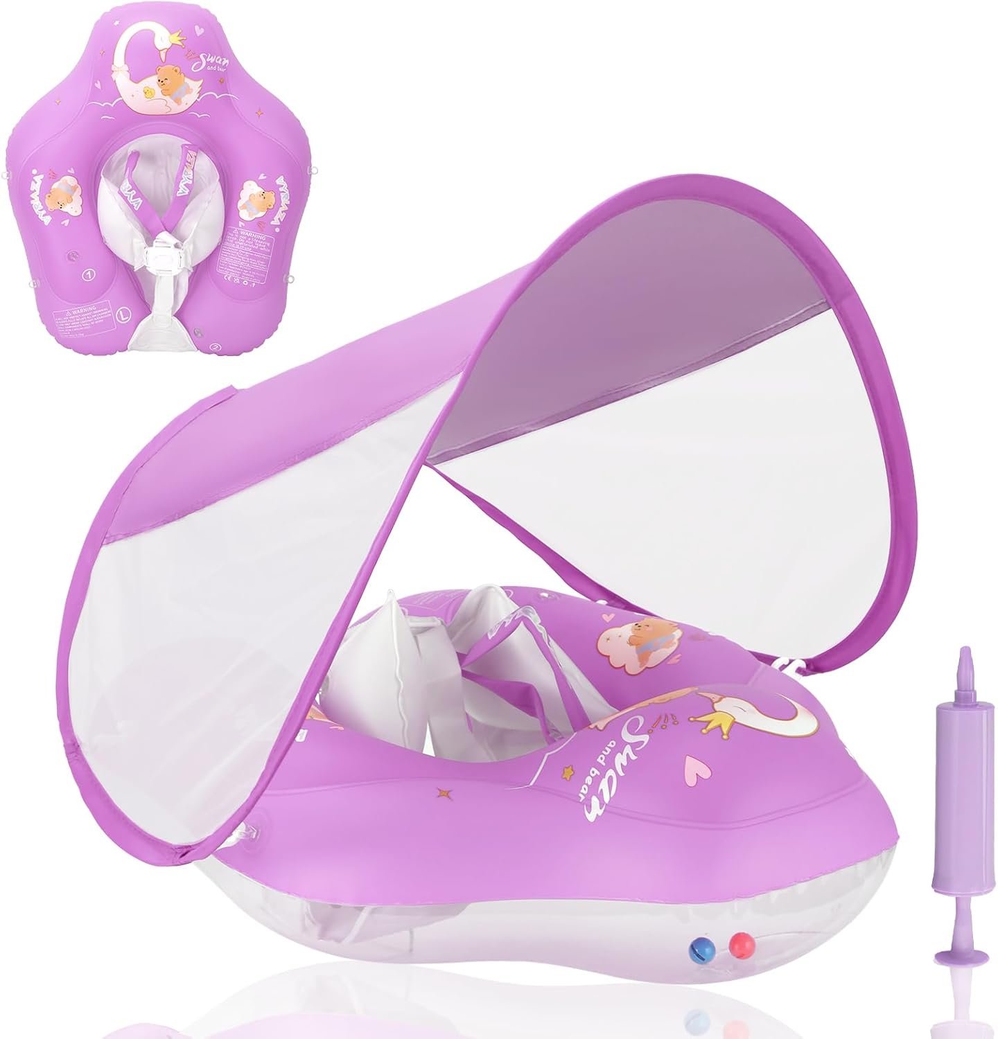 LOOWARTS Baby Float with Canopy,Infant Pool Float with Safety Seat,Baby Swimming Float & Swim Float & Water Float UPF50+ UV Protection for Toddler from 3 to 36 Months (S:3-12 Month/L:6-36 Month)