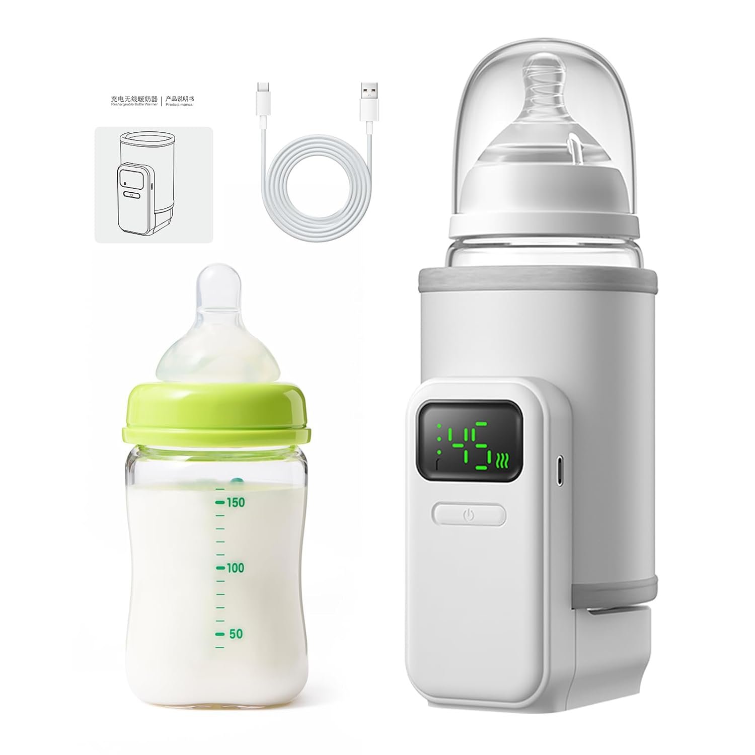 Portable Bottle Warmer – Travel-Easy,6-Speed Temperature Control,Comfortsble Baby Feeding On-the-go,Battery-Powered Waterless Milk Warmer