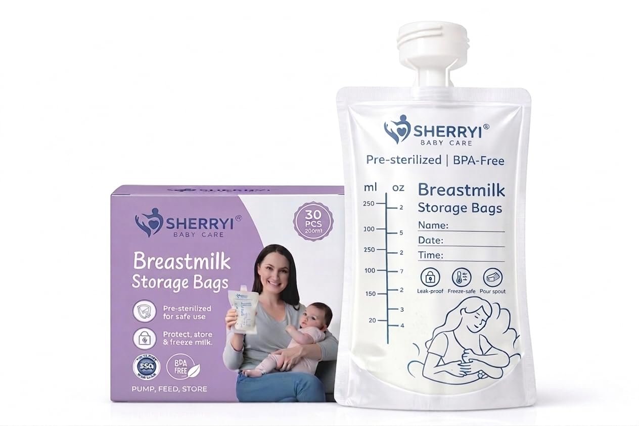 Breast Milk Storage Bags with Adapter, 30 Count 8oz (250ml), Leak-Proof Screw Cap, Pre-Sterilized, BPA-Free, Direct Pump & Feed, No Transfer Design, Compatible with Most Breast Pumps