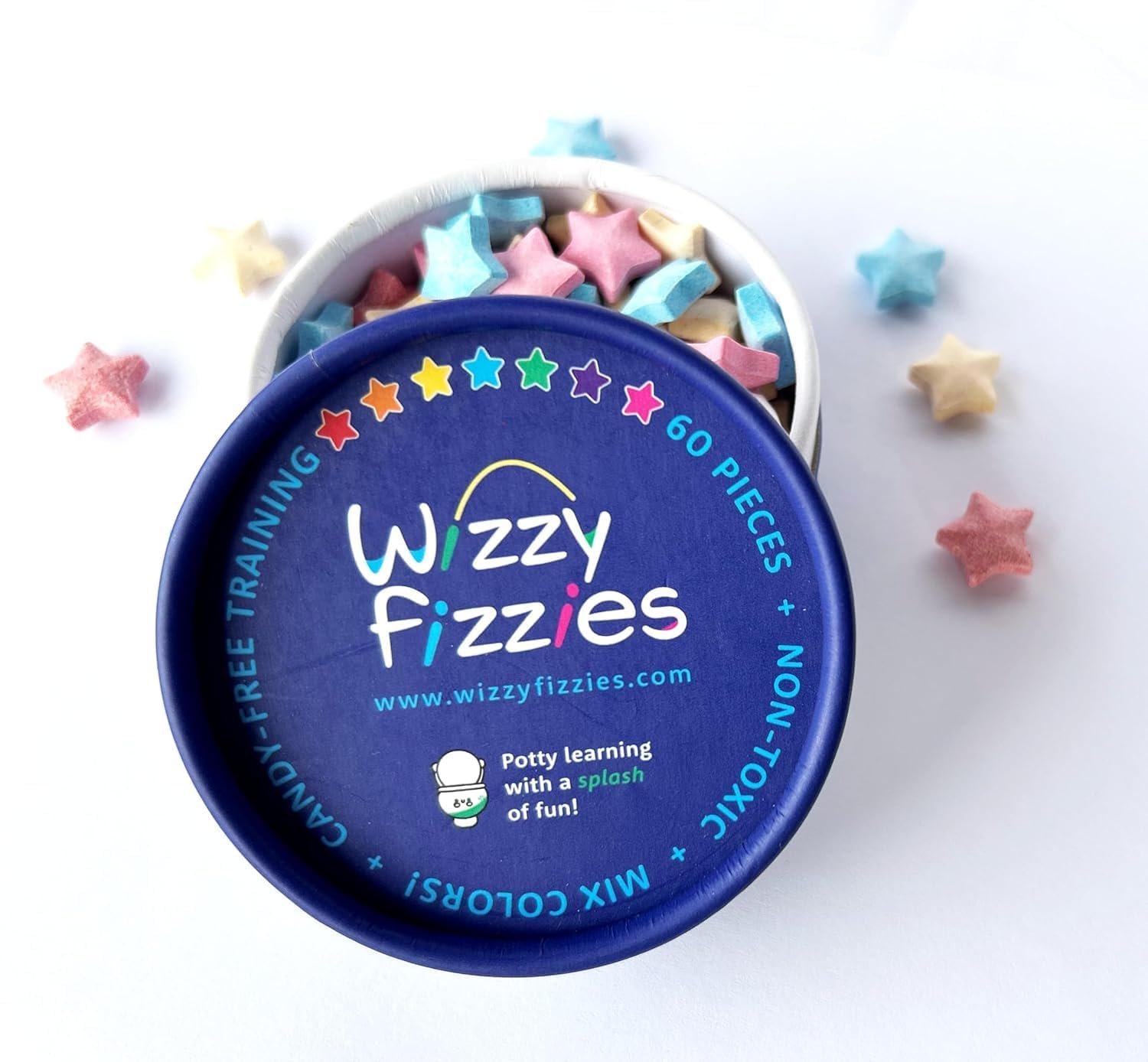 Potty Training Rewards Toilet Fizzies, Non-Food, STEM-Based Method that uses Imagination Play, 60 Colorful Stars, Non-Toxic, Girls & Boys, Fun Things for Kids & Parents