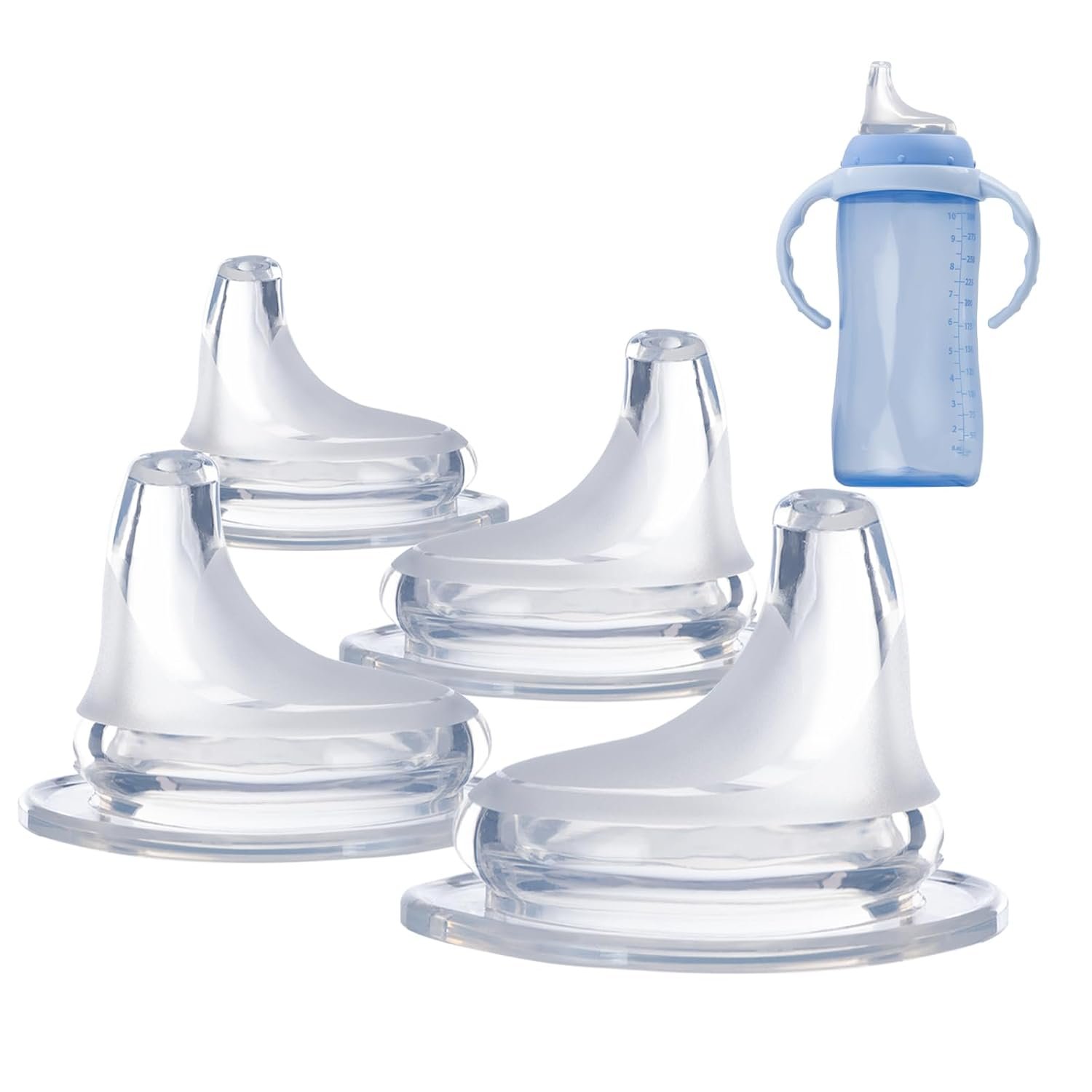 4Pack Replacement Silicone Spout Compatible with NUK, Soft Spout Replacement for NUK Active and Learner Cups, Easy Transition from Bottle to Cup, No Spill for Sippy Cup Nipples