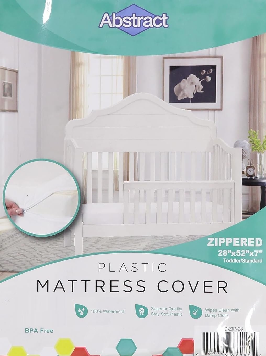 Abstract Waterproof Mattress Cover – 28x52x8” Standard Cribs & Toddler Beds -Vinyl Plastic Protective Zippered Sheet, 100 GSM PVC, BPA Free