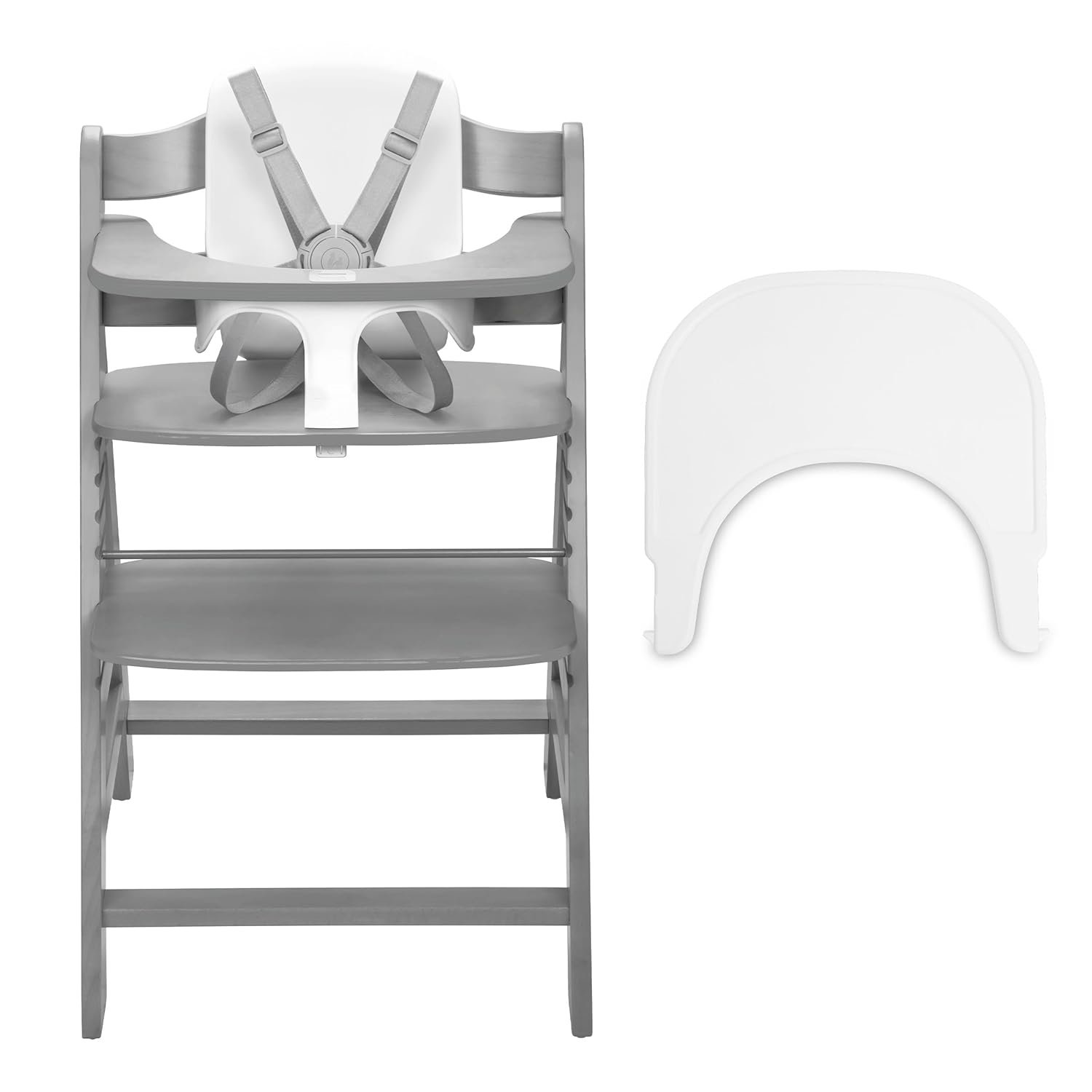 hauck Adjustable Wooden High Chair for Babies and Toddlers – Includes Baby Insert, Tray & Safety Harness – Grows with Child up to 198 lbs – Gray