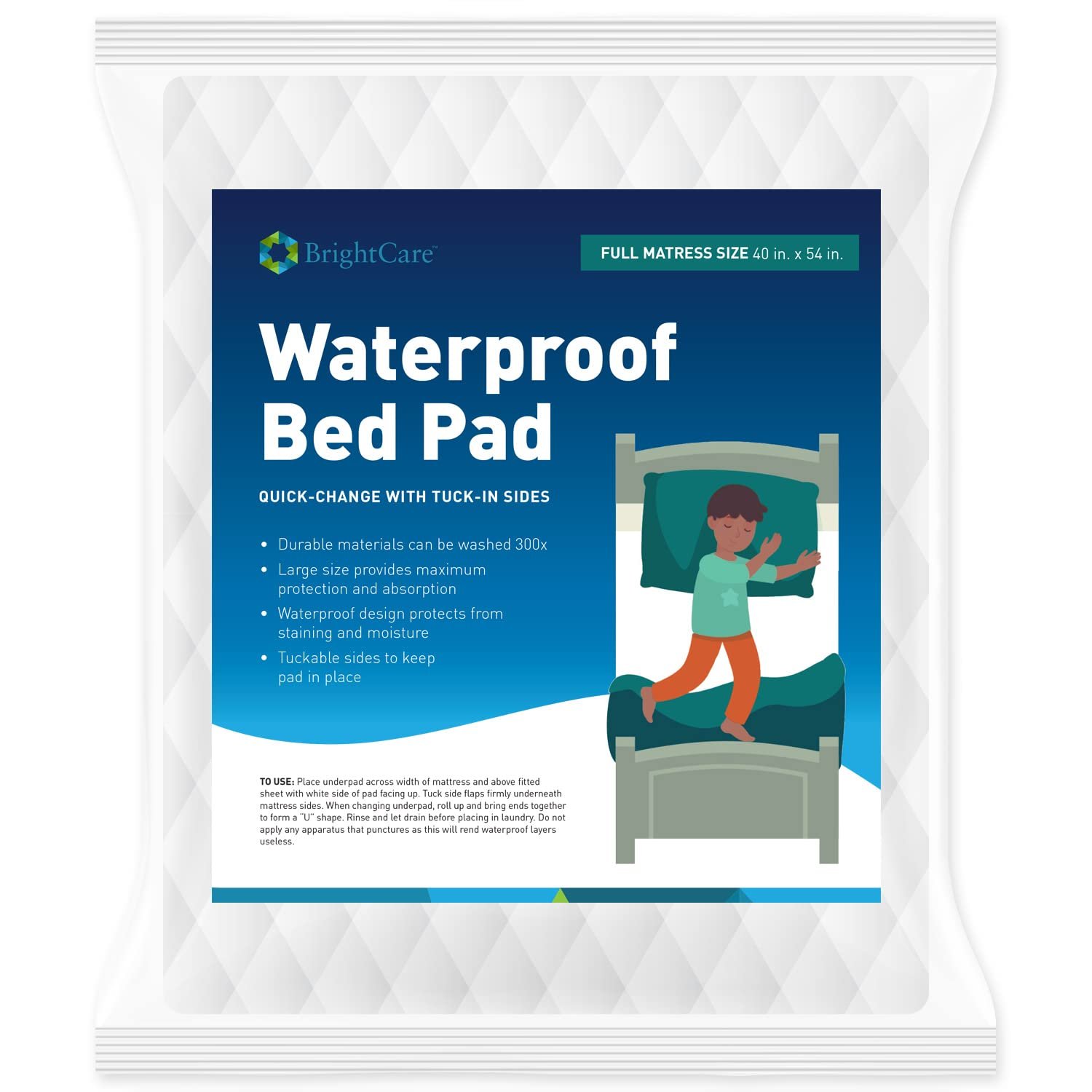Kids Waterproof Bed Pad – Washable Underpad with Tuck in Sides – Secure and Gentle Reusable Bed Wetting Protection for Potty Training Children (Full Bed Size) – by BrightCare
