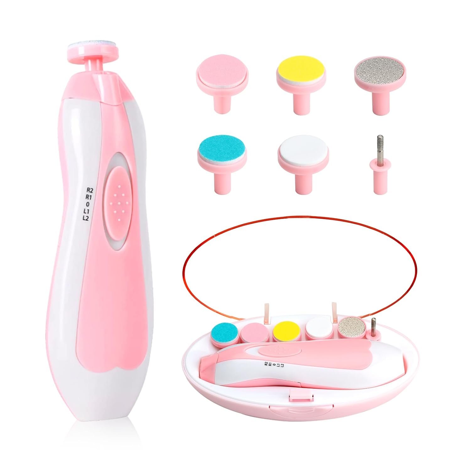 Qunlions life Baby Nail Trimmer File with Light – Safe Electric Nail Clippers Kit for Newborn Infant Toddler Kids Toes and Fingernails – Care, Polish and Trim – Battery Operated (AA), Pink