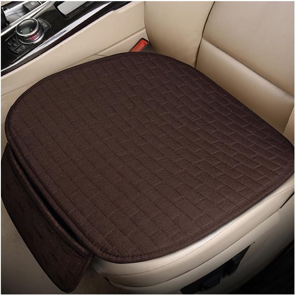 Front Car Seat Cover, Anti-Slip Breathable Linen Bottom Seat Protector Covers with Storage Pockets, Universal Front Driver Seat Pad Mat for Cars SUVs Truck Van (Coffee)