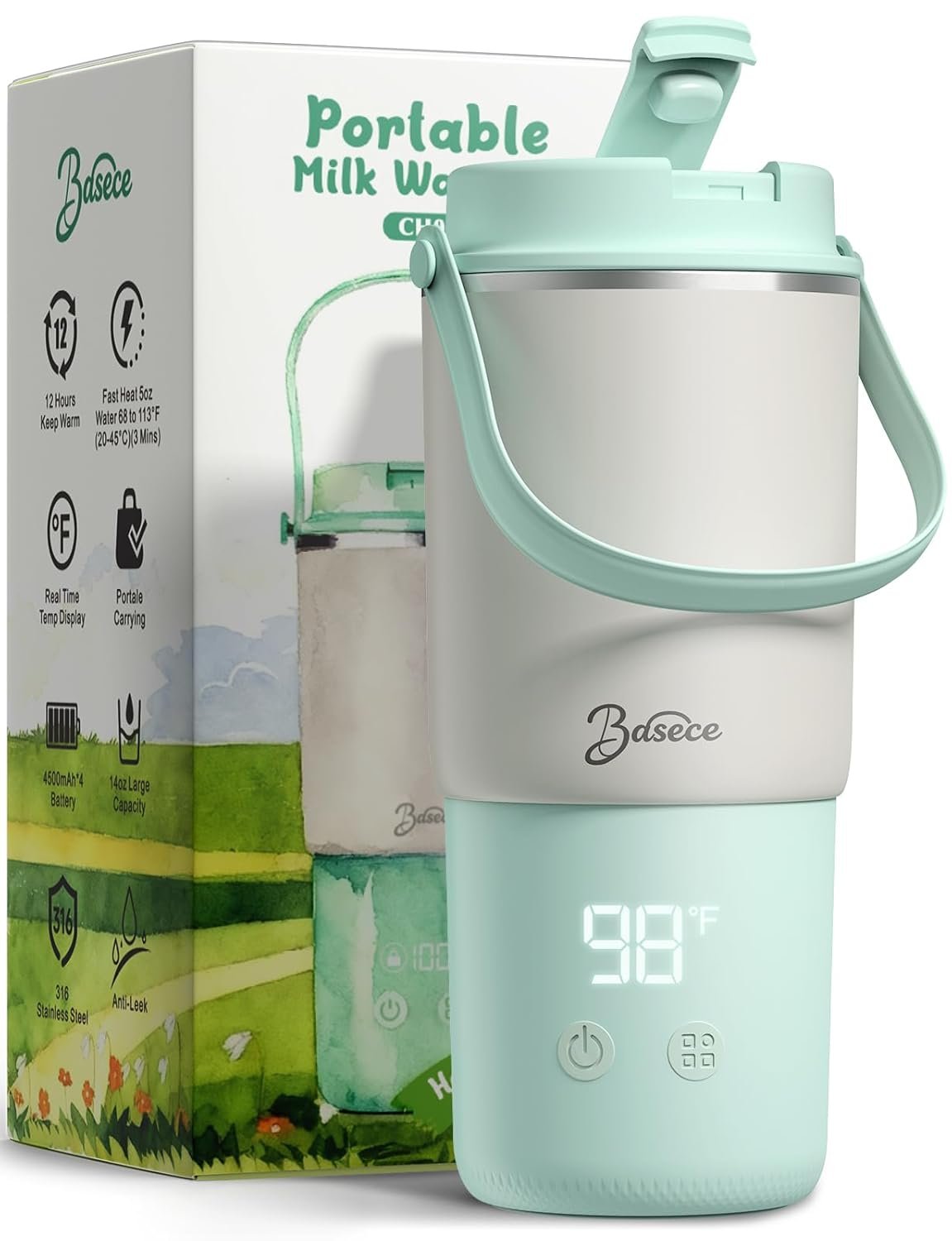 Portable Bottle Warmer with 120W Fast Heating, Portable Milk Warmer for On-the-Go Use, 18000mAh Rechargeable with Long Battery Life, 316 Stainless Steel Warmer for Breast Milk, Formula & Water
