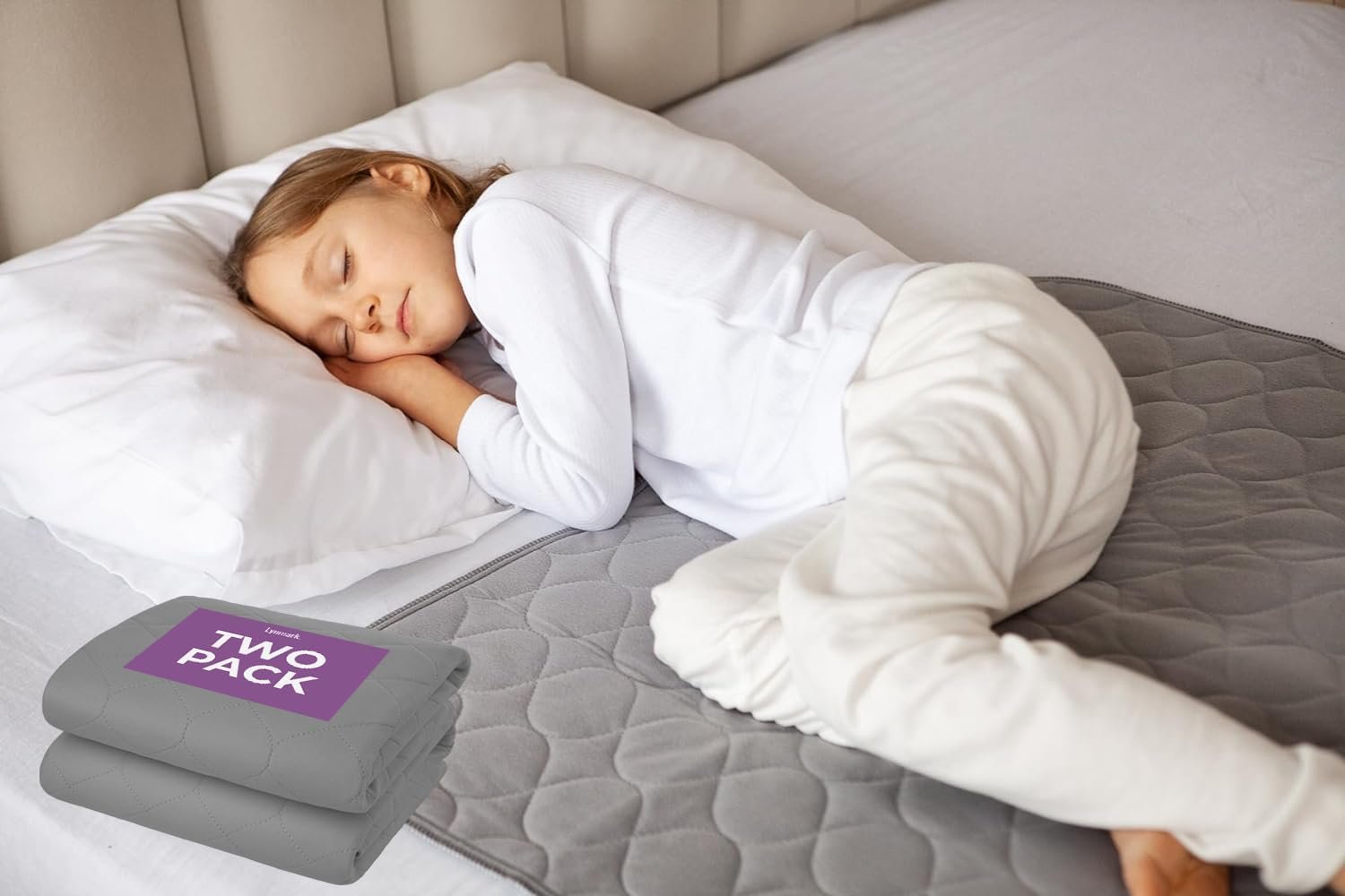 Lynmark® 2X Toddler Potty Training Bed Pads – Soft Waterproof Bedwetting Pee Protector Mat for Kids – Multi-Layer Non-Slip Washable Incontinence Mattress Sheet Absorbs Up to 2000ml – 33″ x 27″, Grey