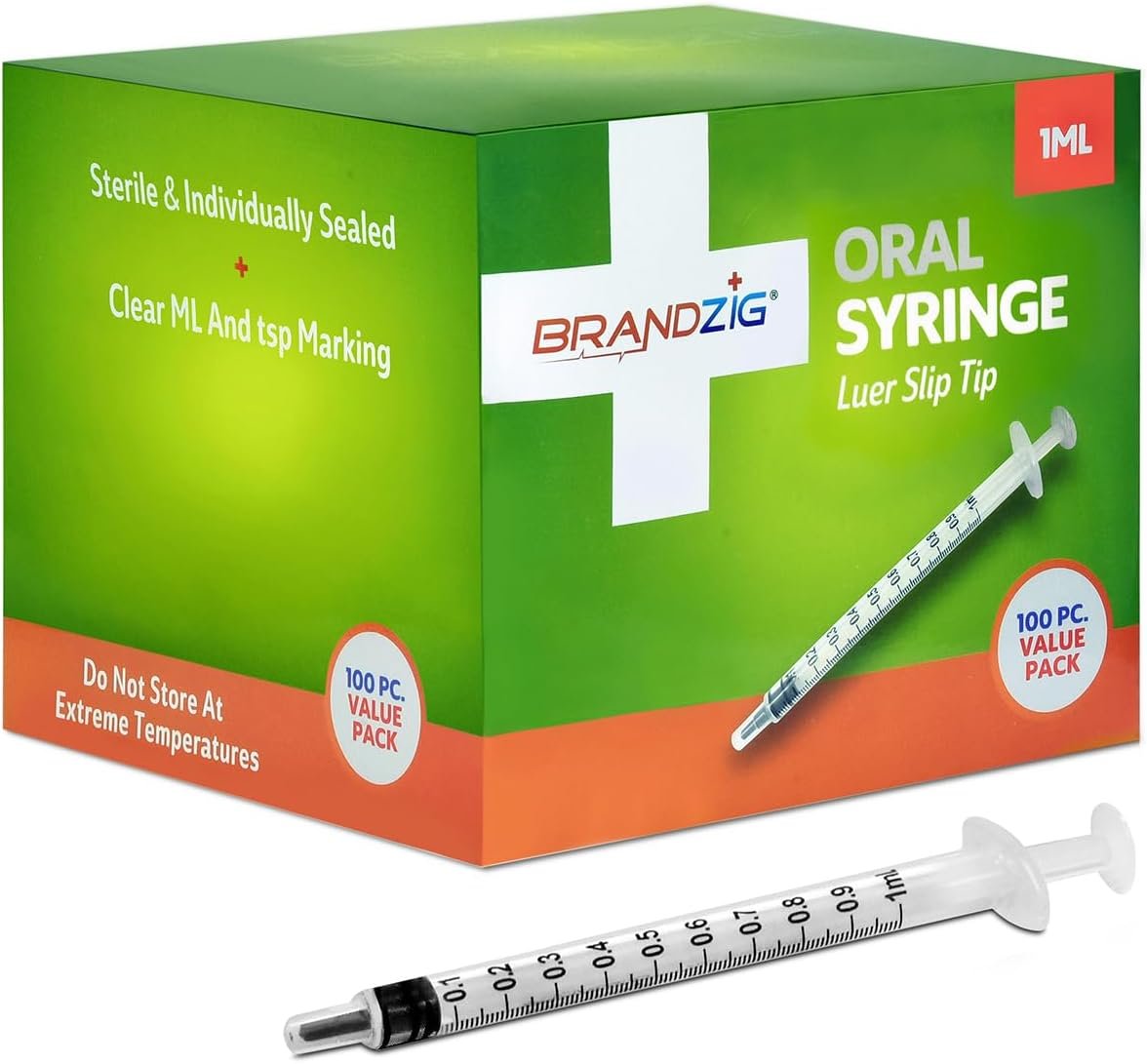 1ml Oral Syringe – 100 Pack – Luer Slip Tip, No Needle, Sterile Individually Blister Packed – Medicine Administration for Infants, Toddlers and Small Pets