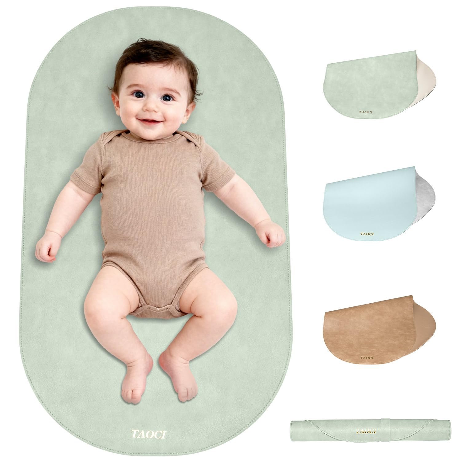 Portable Changing Pad – Baby Changing Mat, Waterproof Diaper Changing Pads, Wipeable Foldable Vegan Leather for Travel & On-the-Go, Home, Light Green, 27.5″ x 15.7″