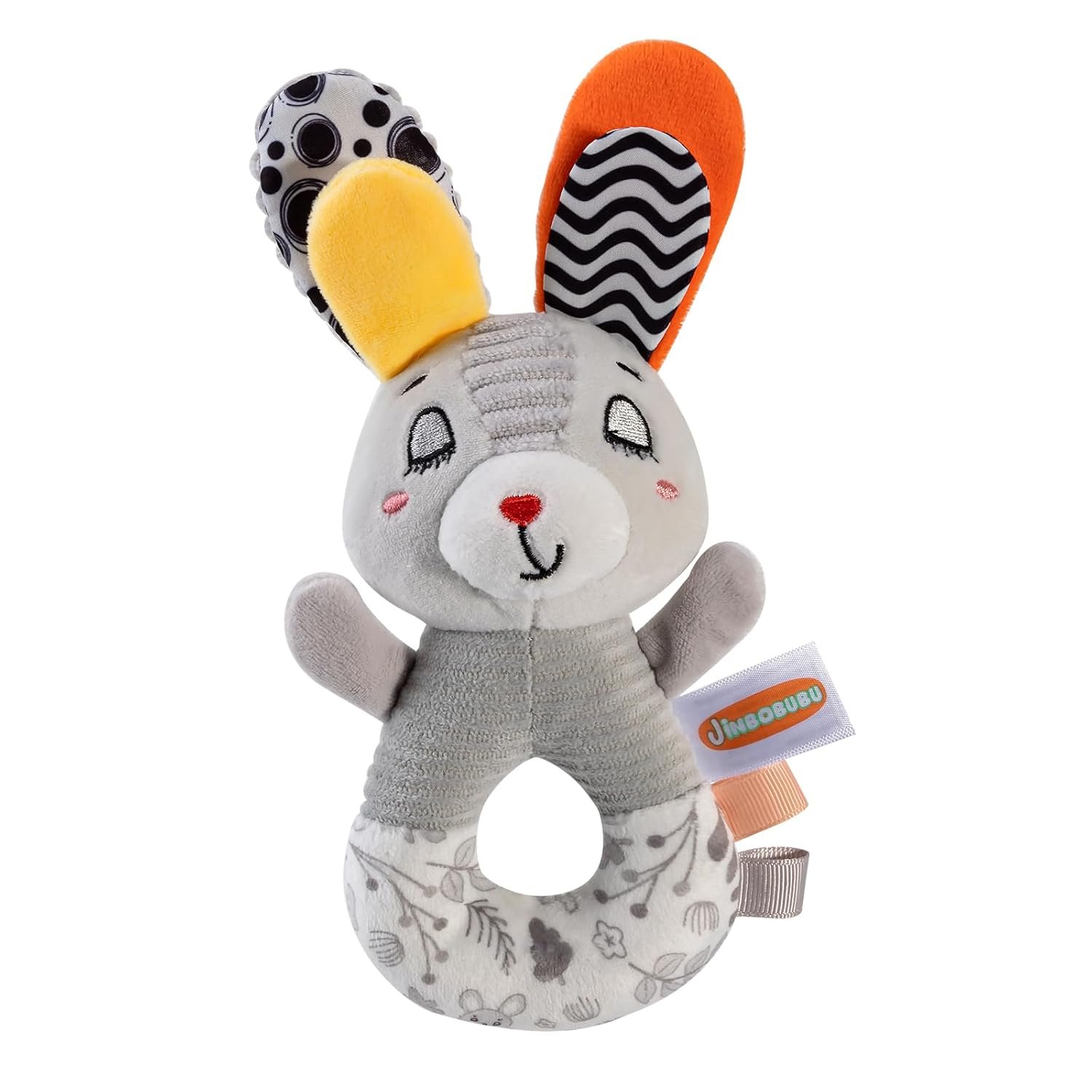 Baby Rattle for Babies 0-6 Months, High Contrast Black and White Sensory Toy, Soft Plush Rabbit Shaker with Textured Ring, Montessori Developmental Toys for Tummy Time, Infant Newborn Gifts
