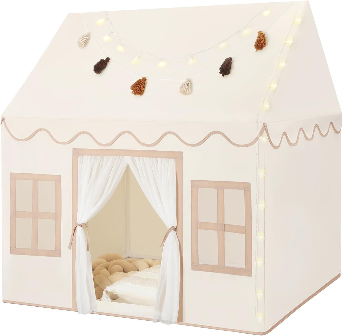 Kids Play Tent Indoor: with Mat, Tassel Garland, Star Lights – Girl Tent Indoor Playhouse for Kids Toys for Boy Girl Birthday Gift