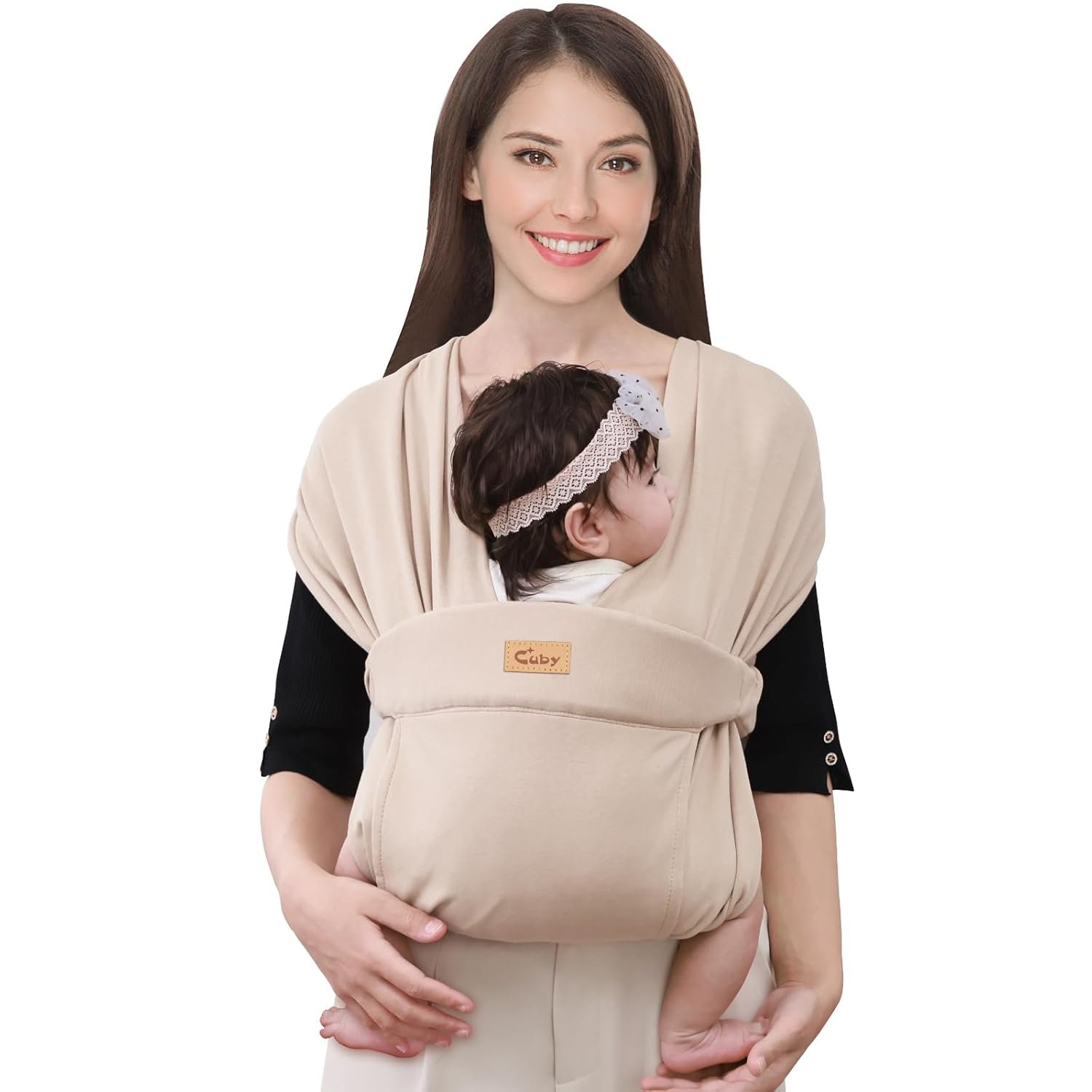 CUBY Baby Wraps Carrier Sling, Baby Carrier for Newborns and Toddlers,Skin-Friendly and Soft Front Baby Carrier Wrap Perfect Baby Gifts (Beige, Cotton)
