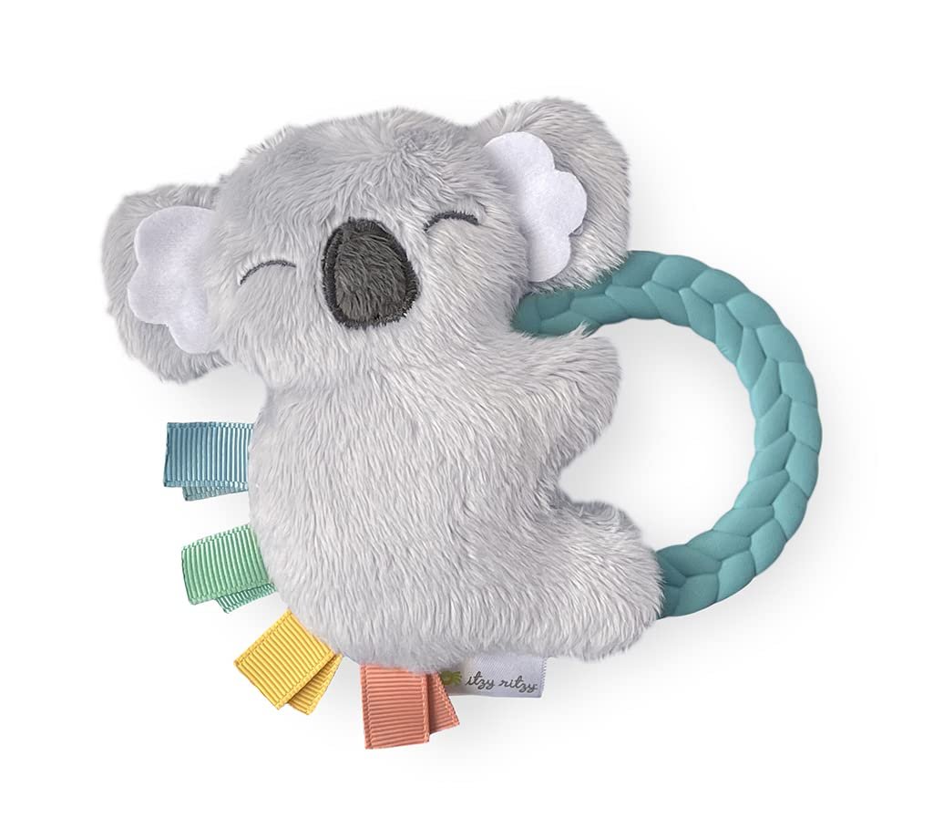 Itzy Ritzy – Ritzy Rattle Pal with Teether – Baby Teething Toy Features A Minky Plush Character, Gentle Rattle Sound & Soft Teether Toy for Newborn (Koala)