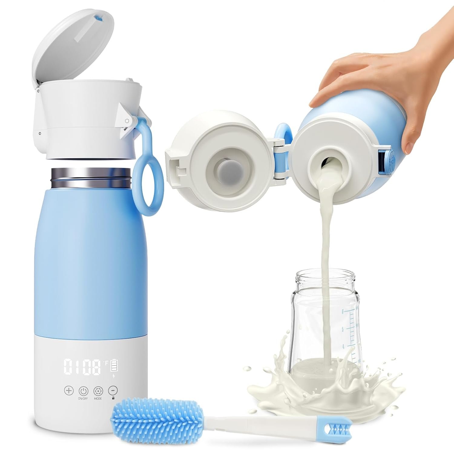 Portable Bottle Warmer for Travel – 17oz Portable Milk Warmer for Baby with Patent-Designed Formula Storage, 16000mAh Bottle Warmer On The Go for Breast Milk & Formula, Ideal for Car Outdoor