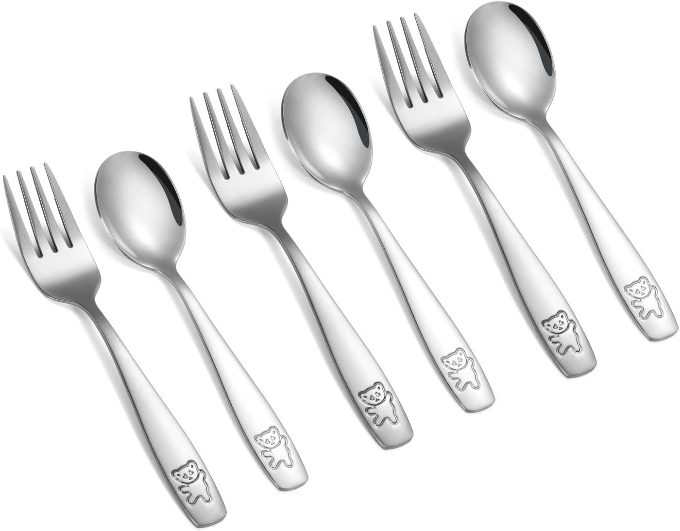 Pimoys 6 Pieces Toddler Utensils Kids Silverware Stainless Steel Toddler Forks and Spoons Set, Metal Children’s Safe Flatware Kids Cutlery Set, 3 x Child Forks, 3 x Children Spoons