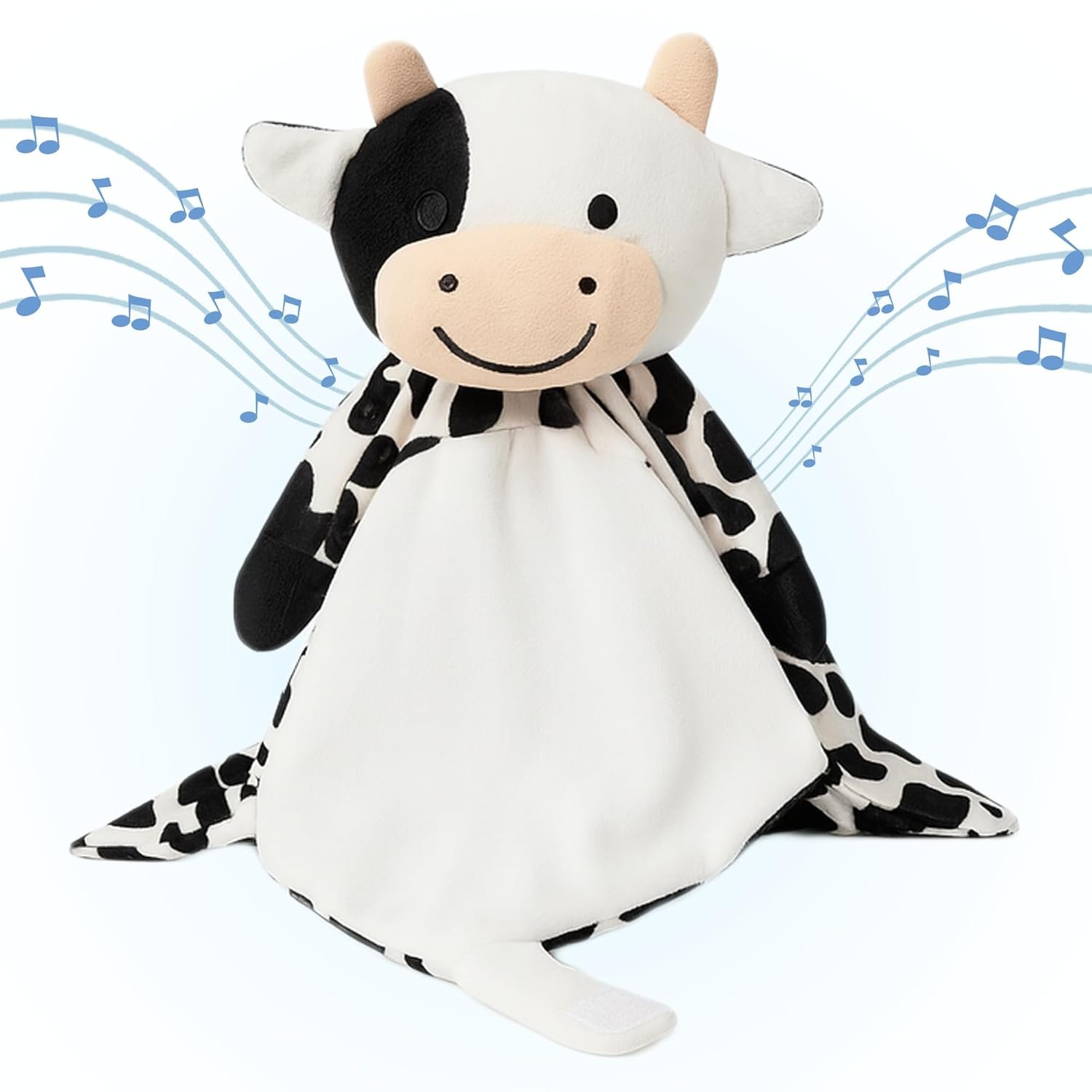Love By Emi 4 in 1 Baby Lullaby Sleep Soother Toy – Stuffed Animal Sound Machine & Pacifier Holder | Heartbeat White Noise & Music | Plush Cow Lovey Sleep Aid Security Blanket (0-3 Years)
