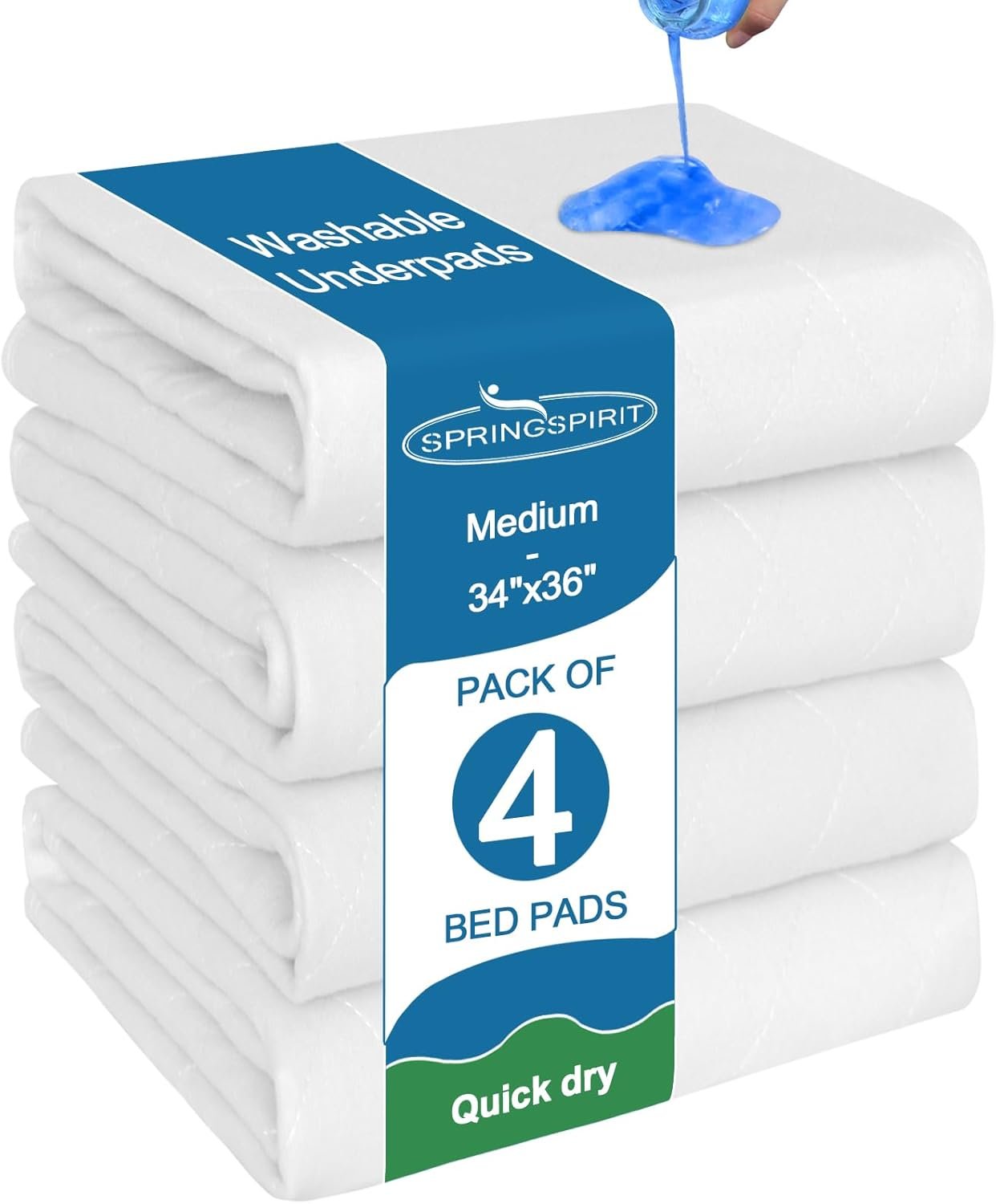 Waterproof Incontinence Bed Pads 34” x 36” (Pack of 4), Washable Underpad Chuck for Bed, Reusable Pee Pads for Adults, Elderly, Kids, Toddler and Pets, White
