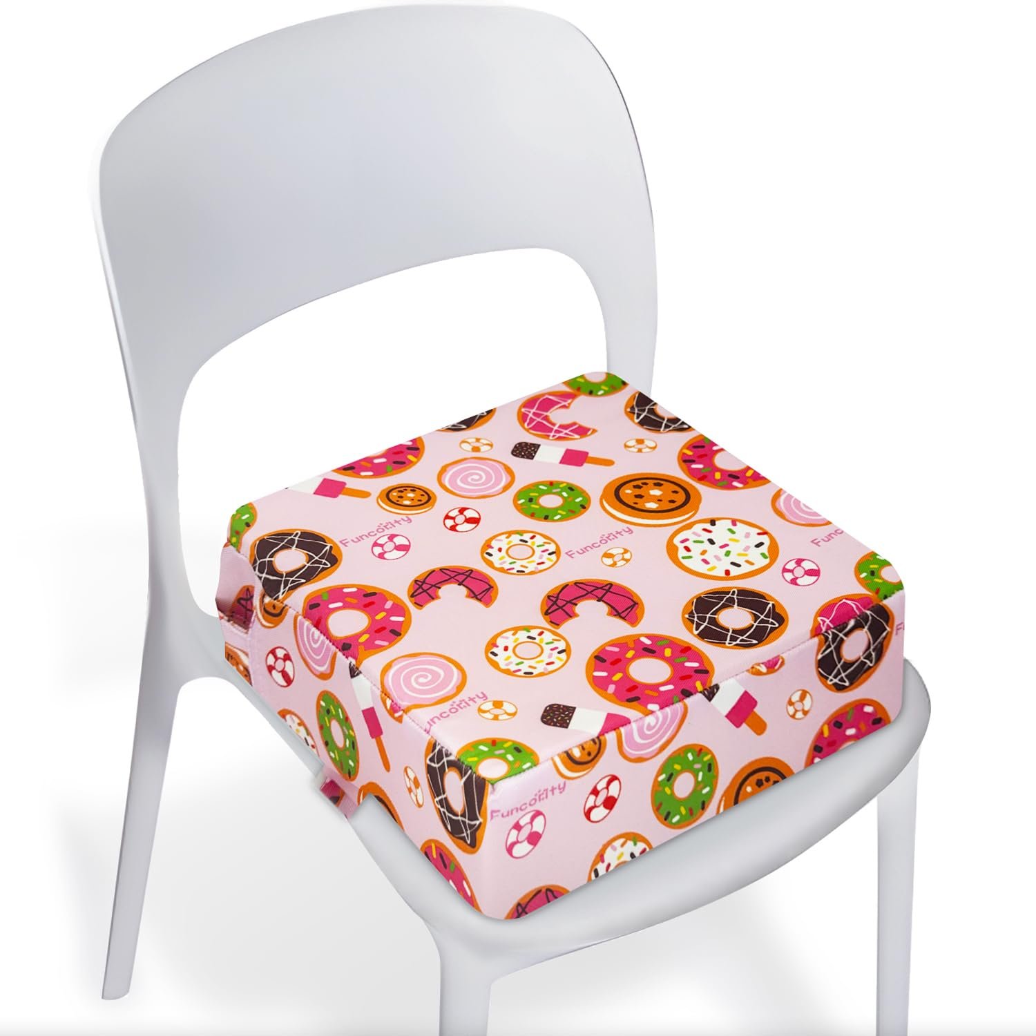 Toddler Booster Seat for Dining Table, Portable Booster Seat for Kitchen Chair, 4 Inch High-Density Foam Cushion with Adjustable Safety Straps and Non-Slip Bottom, Perfect for Kids Travel and Daily
