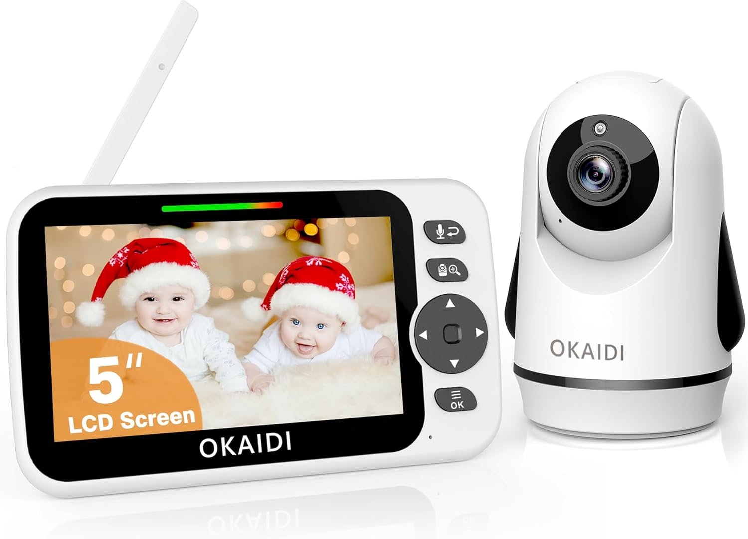 OKAIDI Video Baby Monitor with Camera and Audio, 5″ Display Baby Monitor No WiFi, 30H Battery and 1000ft Range, Remote Pan-Tilt-Zoom Baby Camera, Night Vision, 2-Way Talk, ECO, Temperature, Lullaby