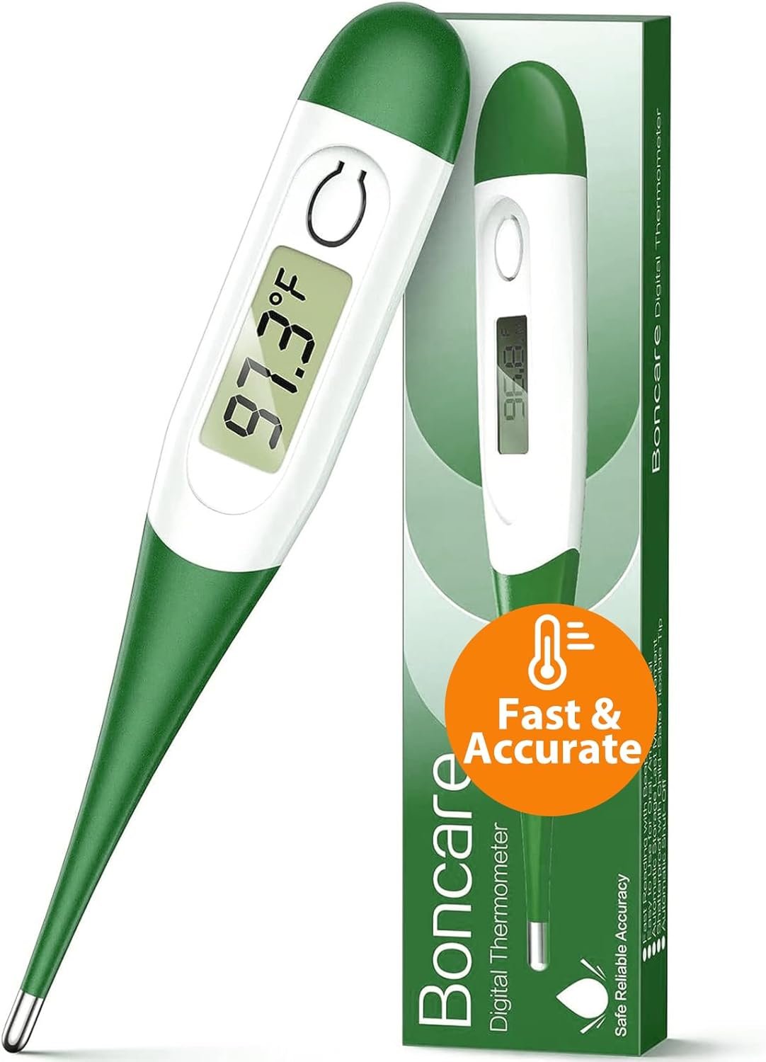 Boncare 10 Seconds Oral Thermometer for Adults and Kids – Accurate & Safe Rectal Thermometer for Baby with Fever Alarm, Digital Thermometer (Dark Green)