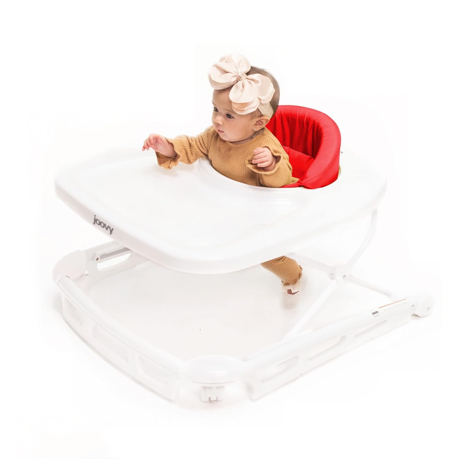 Joovy Spoon Baby Walker & Activity Center Featuring Three Adjustable Heights, Extra-Large Tray, and 30 lb Weight Capacity – JPMA Safety Certified, Red