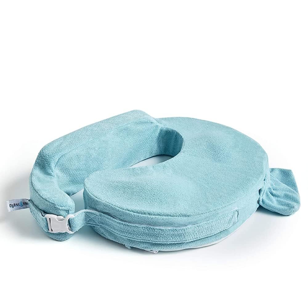 My Brest Friend Nursing Pillow – Deluxe – Enhanced Comfort w/ Slipcover – Ergonomic Design for Ultimate Breastfeeding Support For Mom & Baby – Adjustable Backrest and Handy Side Pocket, Aqua