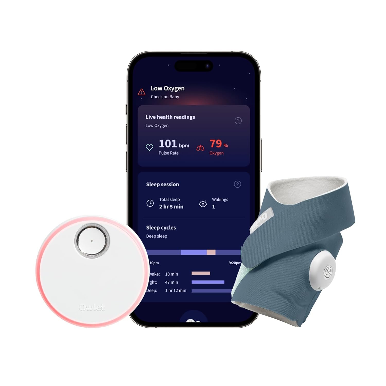Owlet Dream Sock – Smart Wearable Baby Monitor, Infant SpO2 Monitor Tracks Heart Rate & Oxygen – Parents Receive Alerts, Sleep & Health Insights via App – Bedtime Blue
