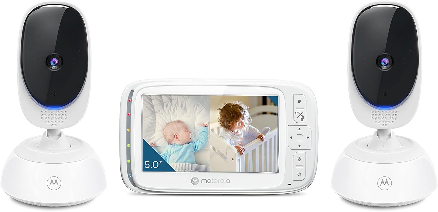 Motorola Nursery Video Baby Monitor with 2 Cameras, 5″ Screen, 2-Way Audio, Night Vision, Temperature Sensor, No WiFi,1000ft Range, Lullabies, VM75-2