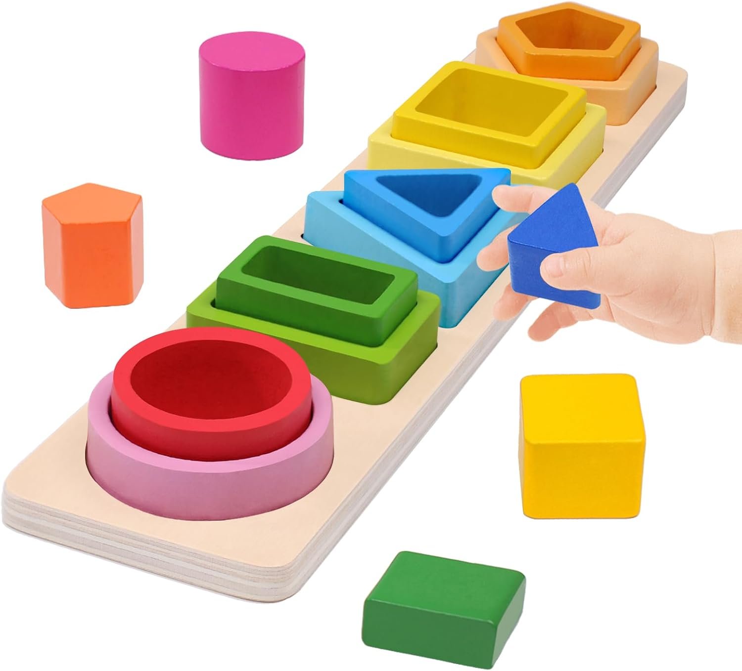YHHYTOY Montessori Toys for 1+ Year Old, Wooden Baby Stacking Shape Color Sorting Toys for Toddlers 1-3, Preschool Learning Activities Toddler Games, 1 2 3 Year Old Girls Boys Birthday Gifts