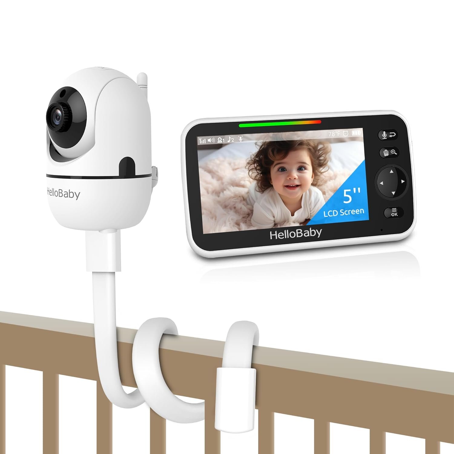 HelloBaby Baby Monitor No WiFi with Mount, 5” IPS Screen and 30-Hour Battery Life with VOX Mode, Baby Phone with Camera and Audio, Portable Travel Hello Baby Monitor with Flexible Mount